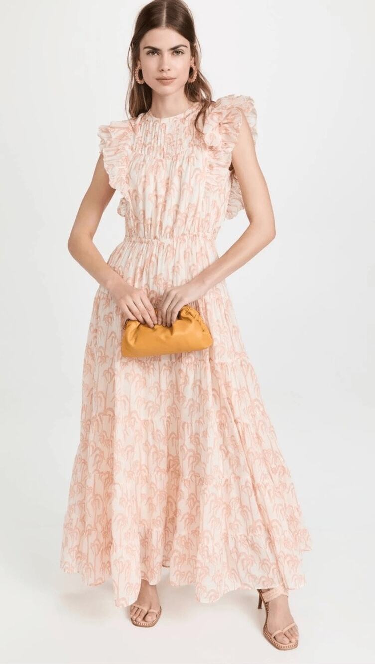 Scotch & Soda Printed Voile White Ruffled Open Tie Back Maxi Dress Size Medium